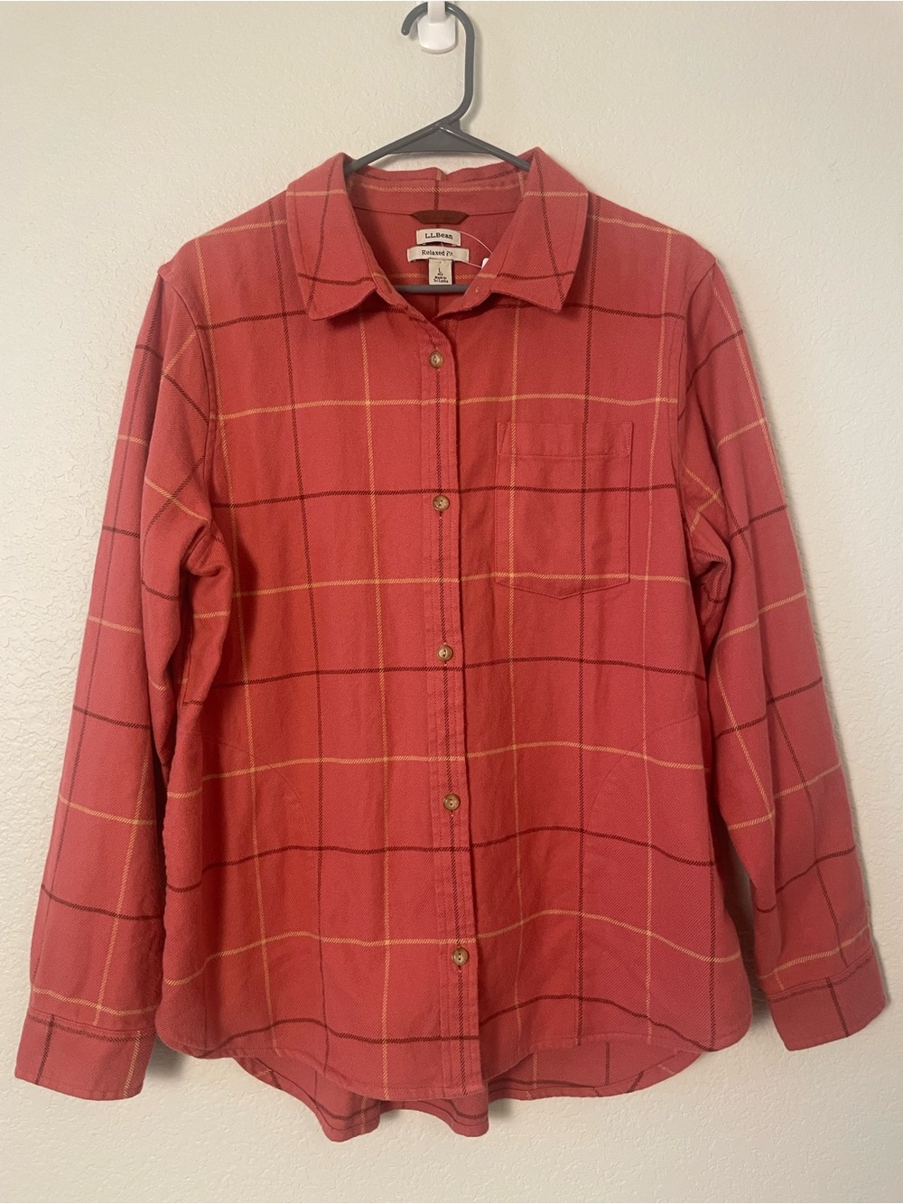 NWT L.L.Bean Soft Brushed Flannel Shirt Sienna Brick Plaid L